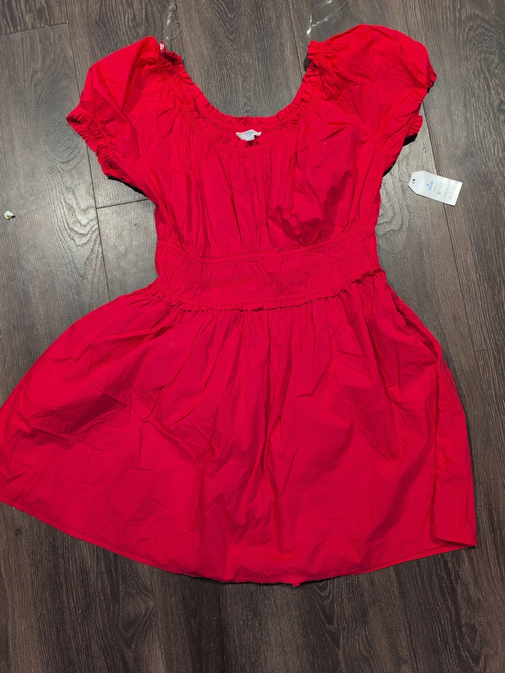 Time &Tru Women’s Raspberry Rave Smocked Peasant Tiered Mini Dress L (12-14) NWT